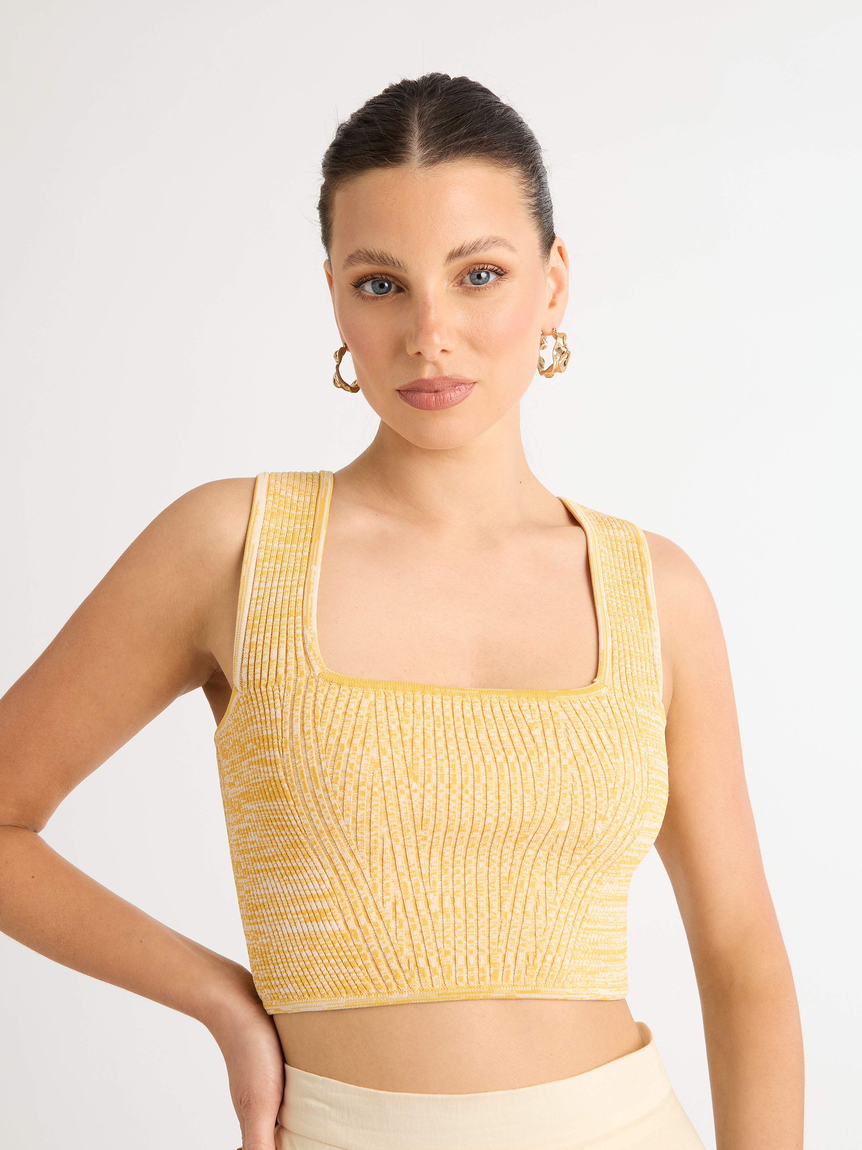 Yellow square store neck crop top