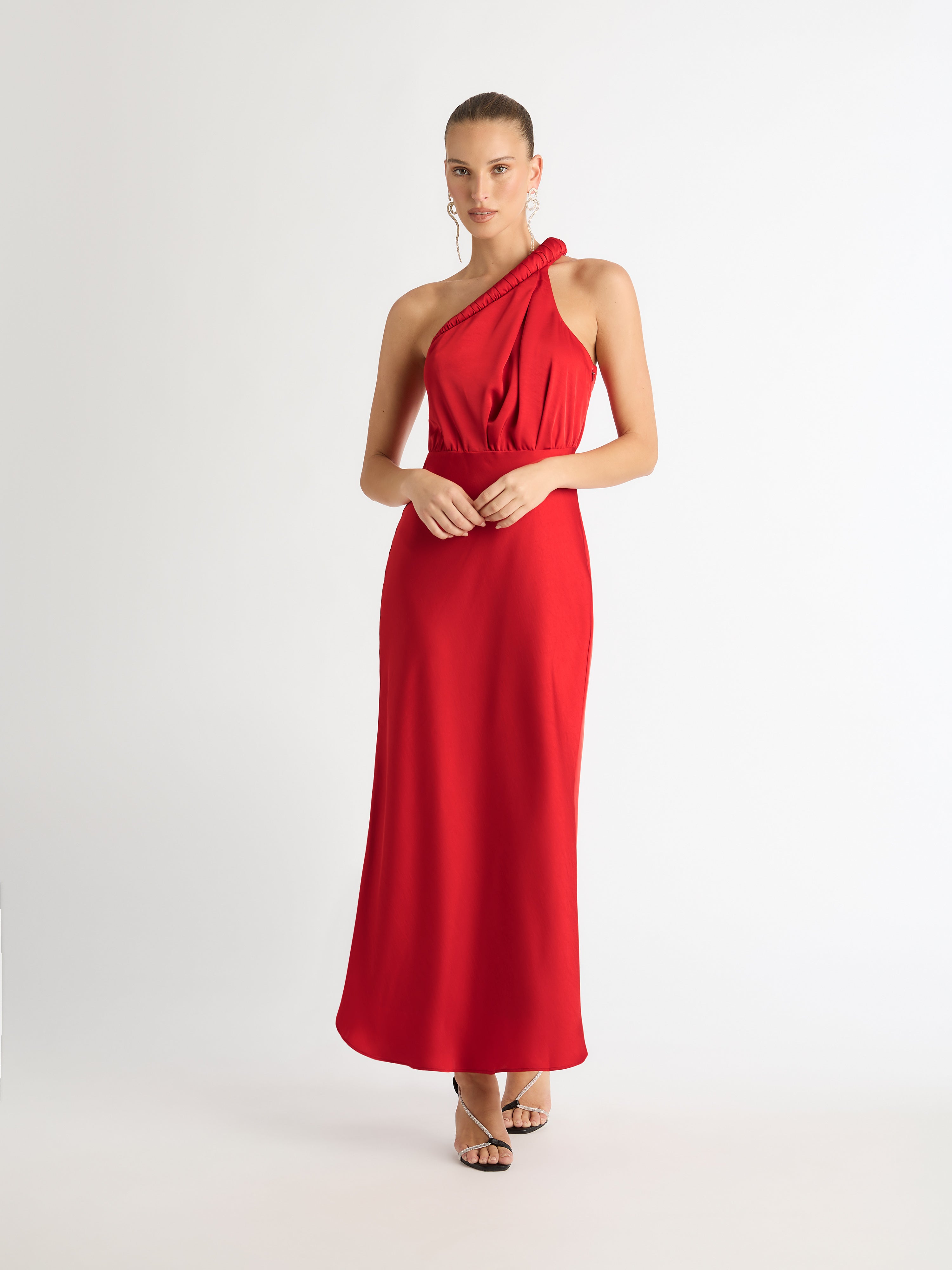 Naomi Maxi Dress Red Satin Maxi Dress SHEIKE