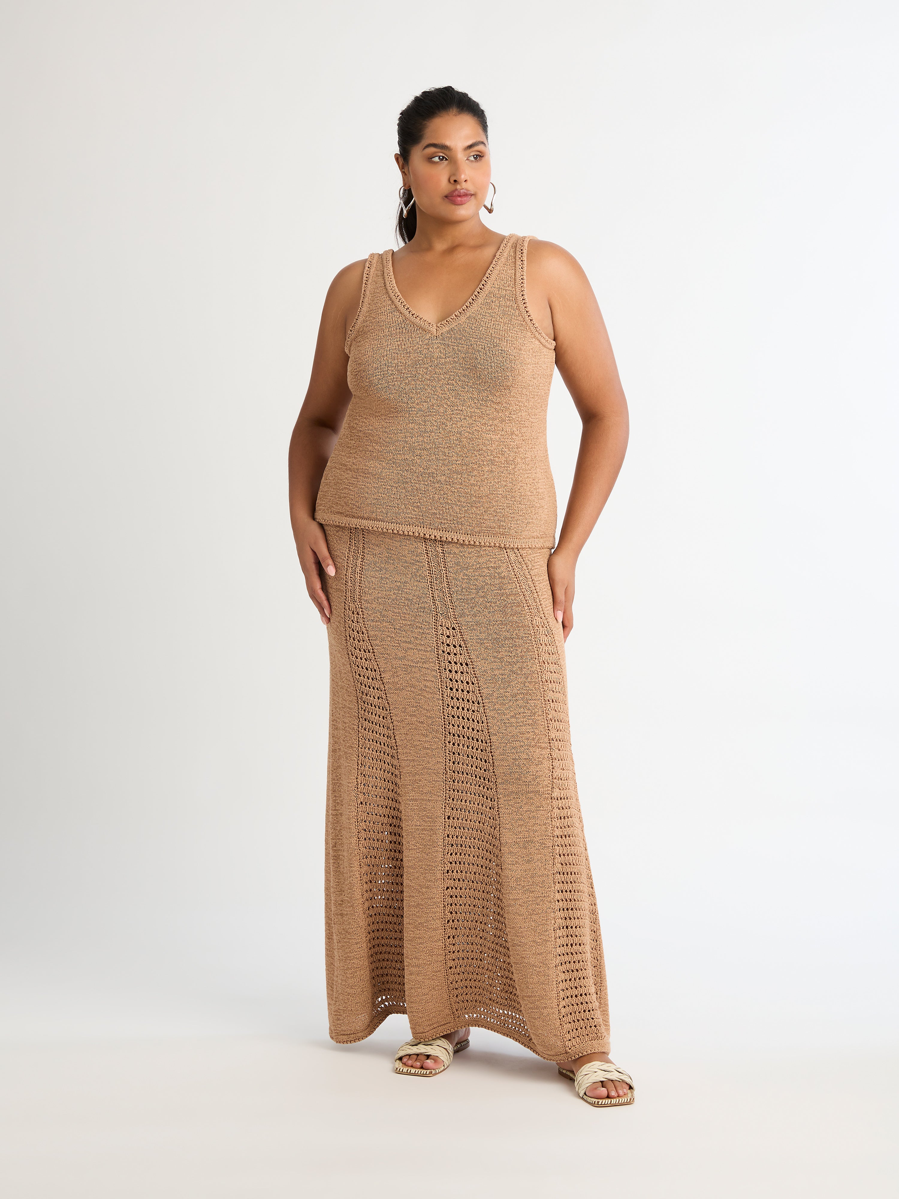 Corfu Knit Skirt Chestnut Knit Maxi Skirt SHEIKE