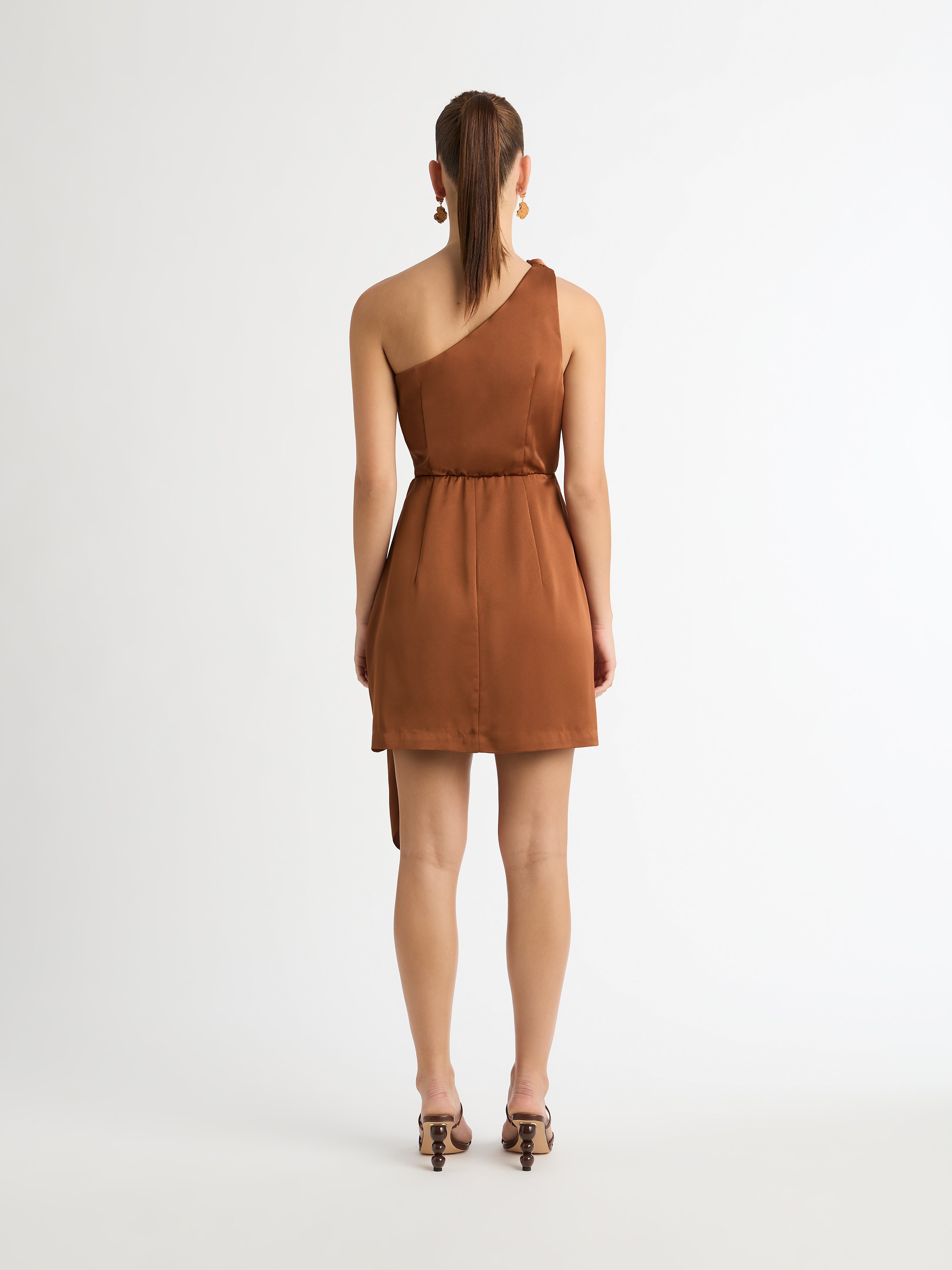 Avery Mini Dress Brown Cocktail Satin Mini Dress SHEIKE