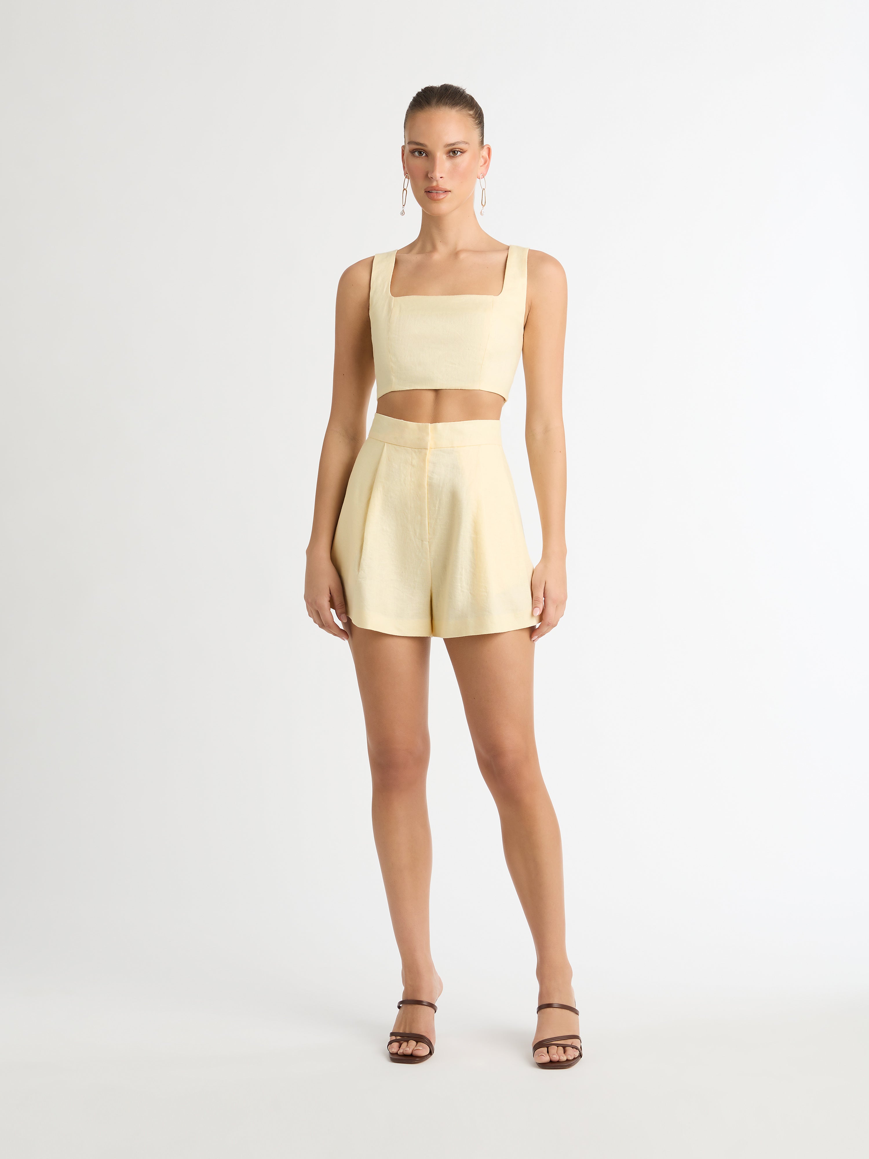 Yellow best sale linen shorts