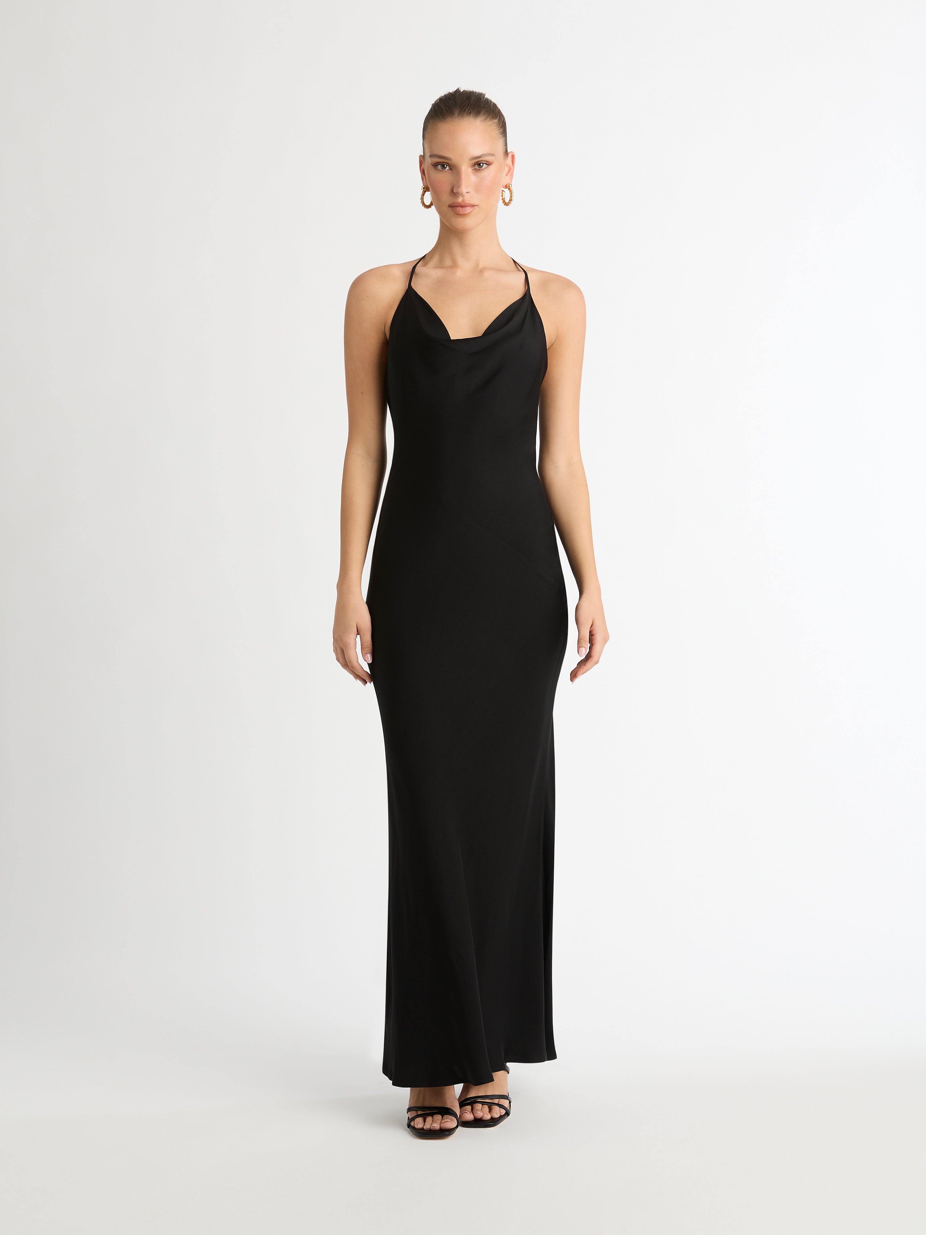 Ivy Draped Dress Black Satin Evening Dress SHEIKE