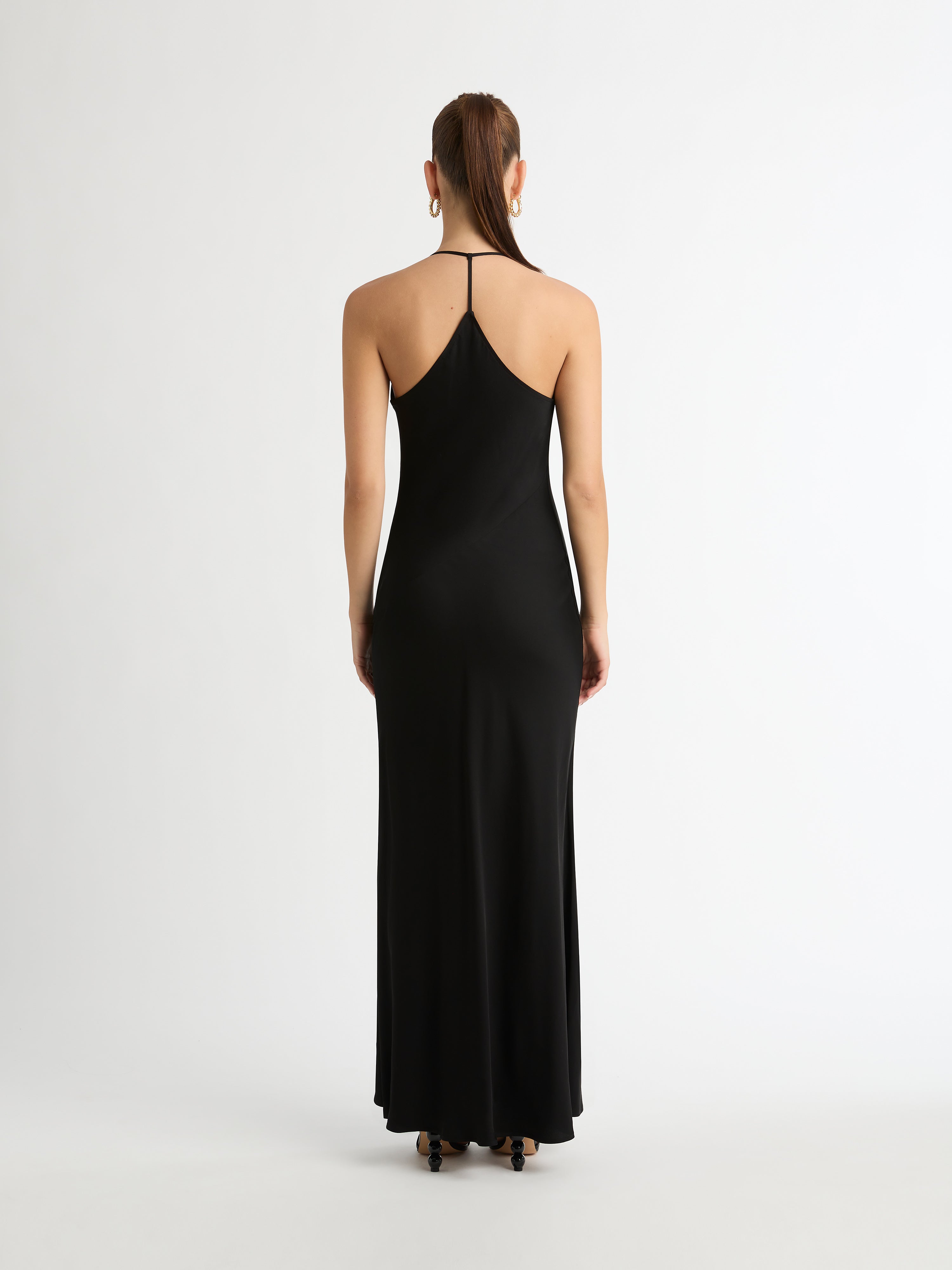 Ivy Draped Dress Black Satin Evening Dress SHEIKE