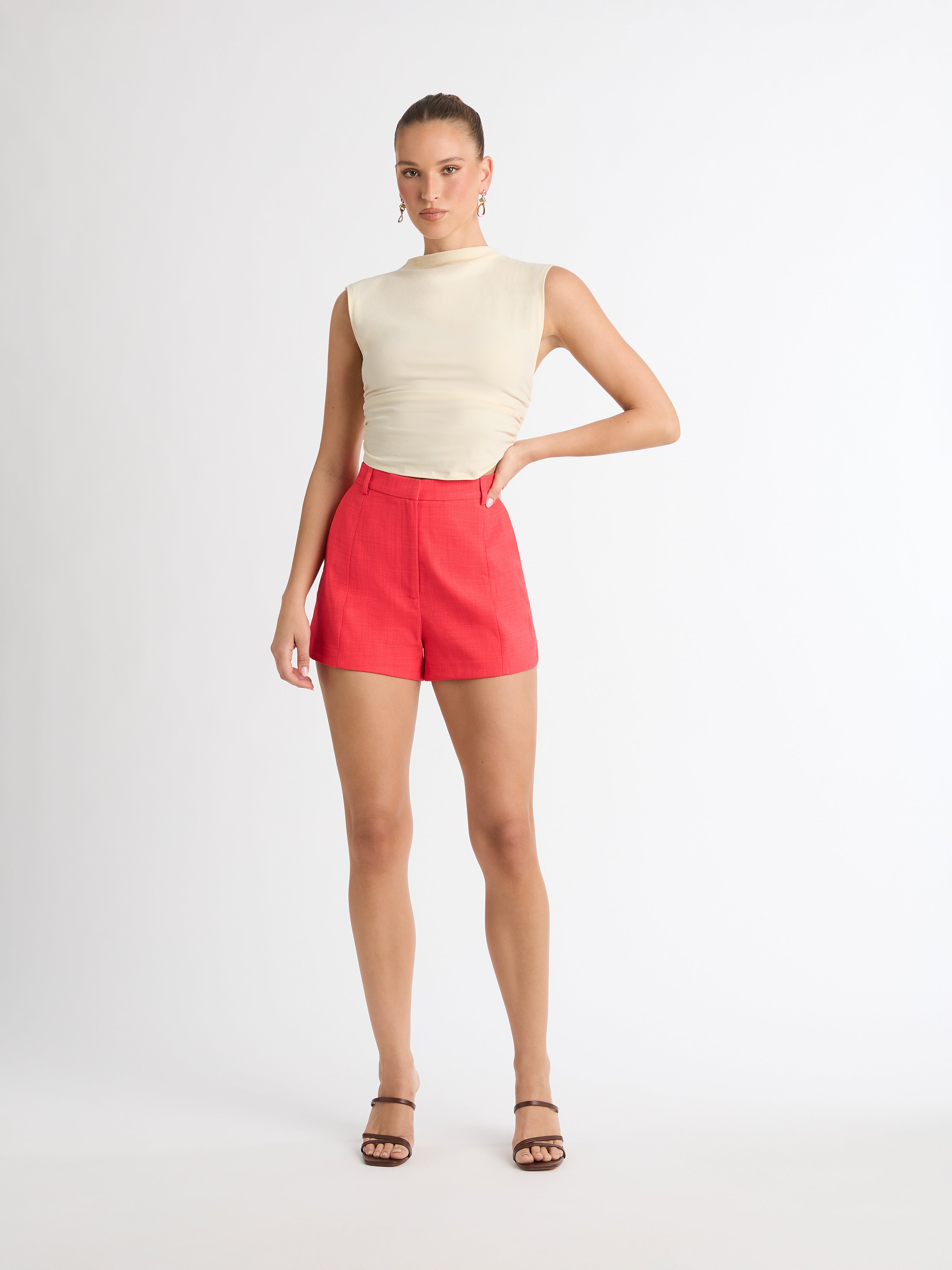 Kiss And Tell Shorts Red Mid Rise Shorts SHEIKE