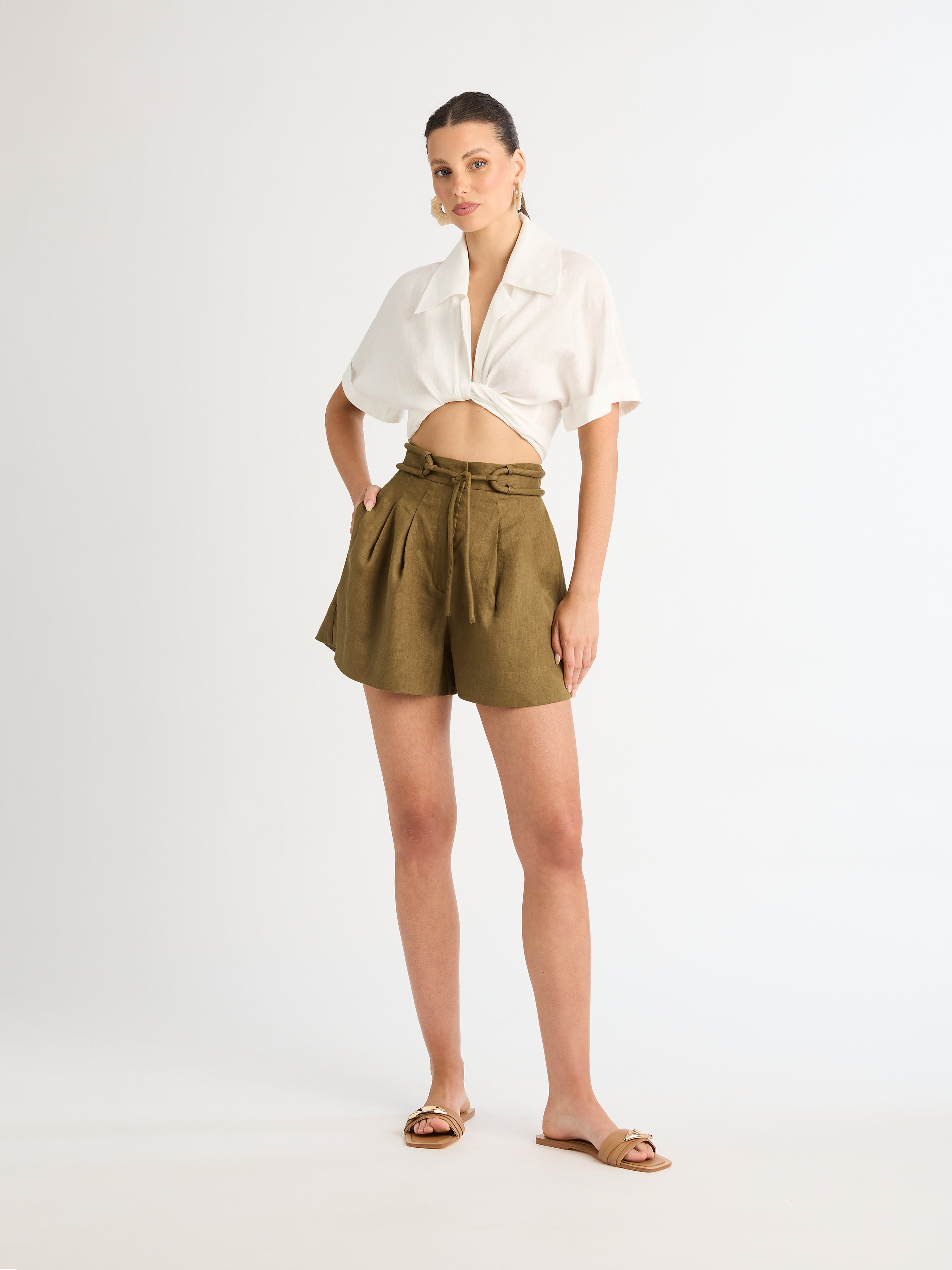 Olive deals linen shorts