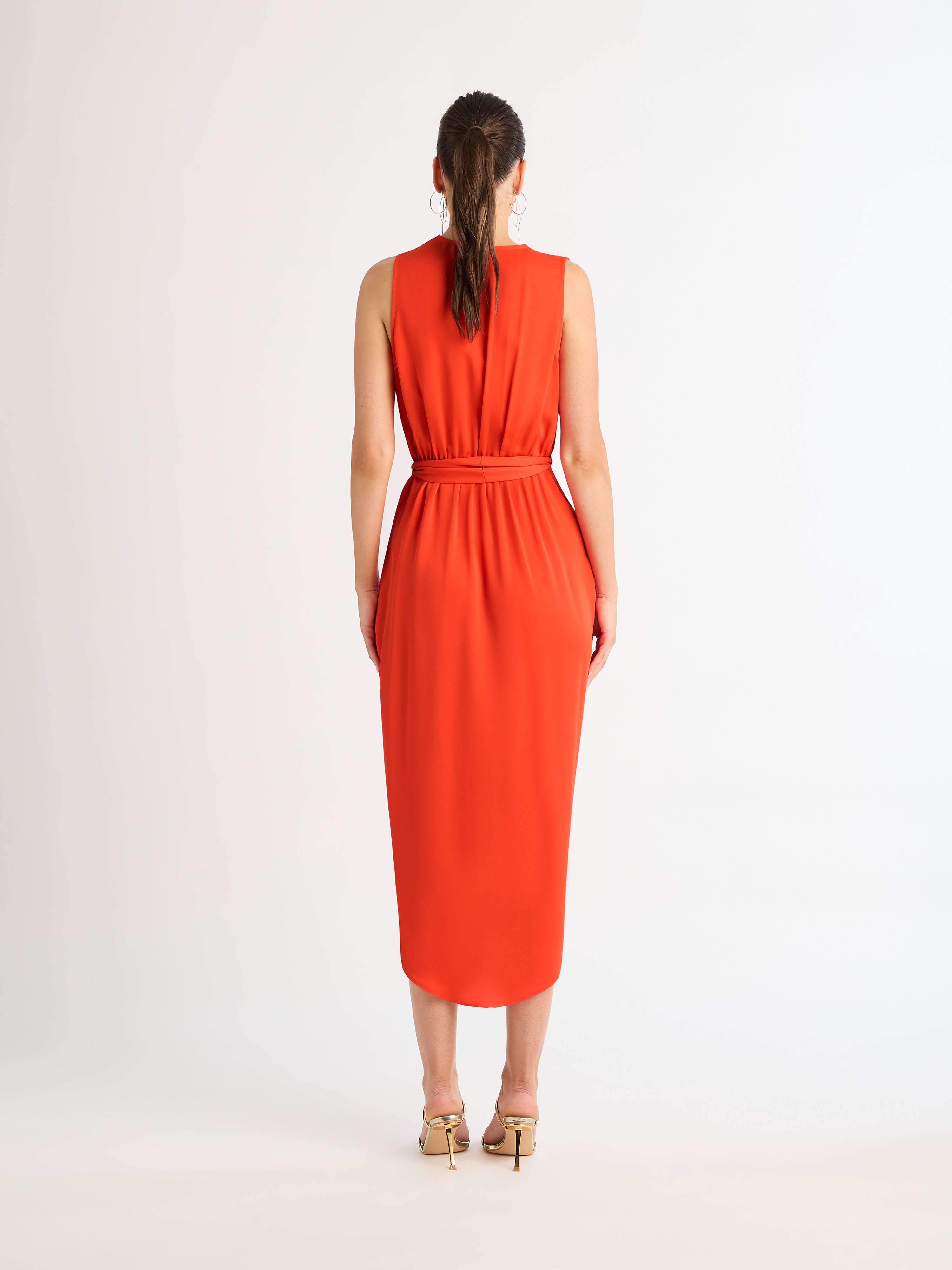 Saskia Midi Dress Coral Satin Cocktail Dress SHEIKE
