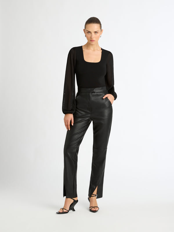 Topshop Faux Leather Zip Front Skinny Flare with Split in Black, Size 10
