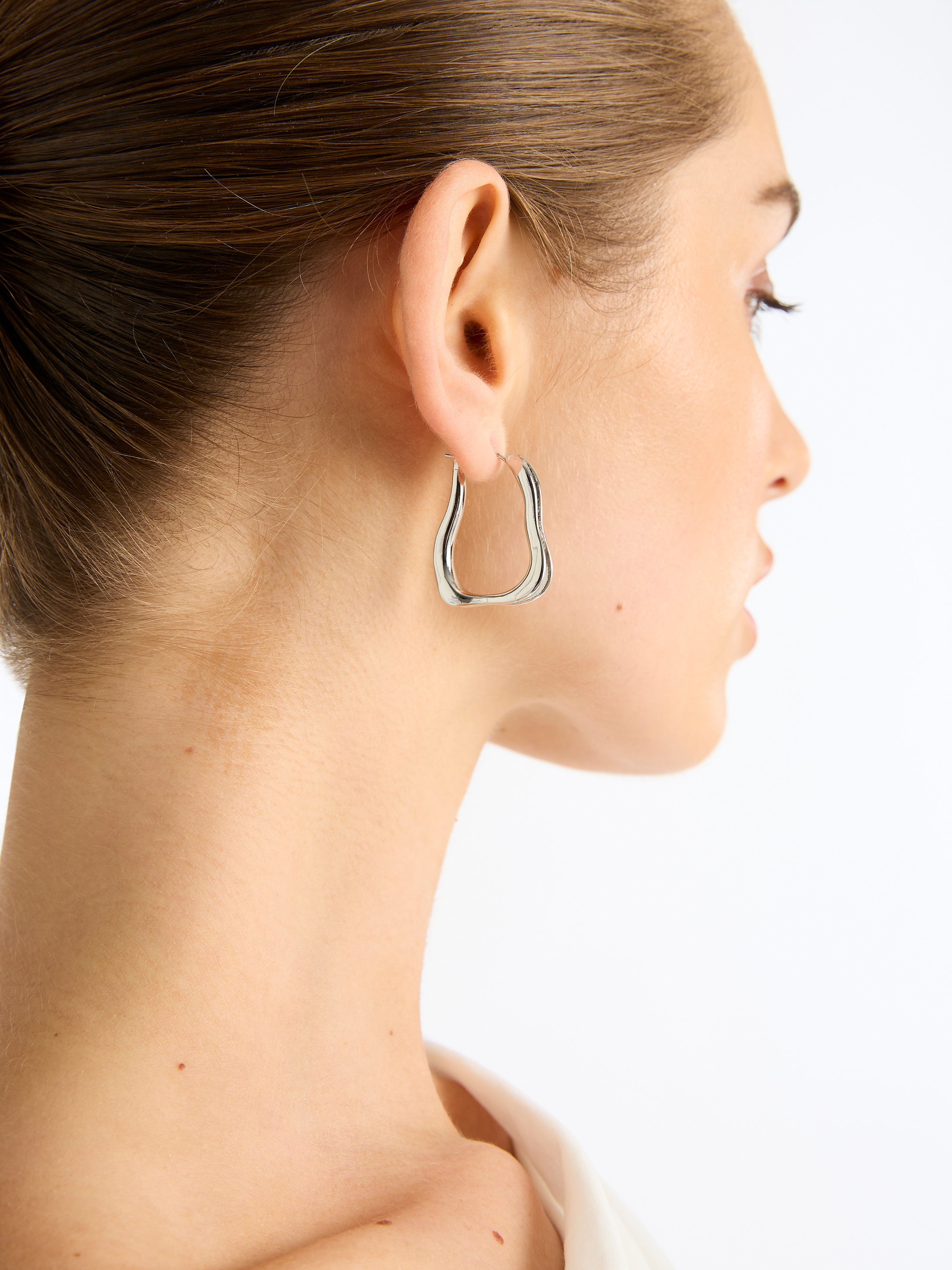 PANDORA | Small asymmetric heart sterling silver hoop earrings