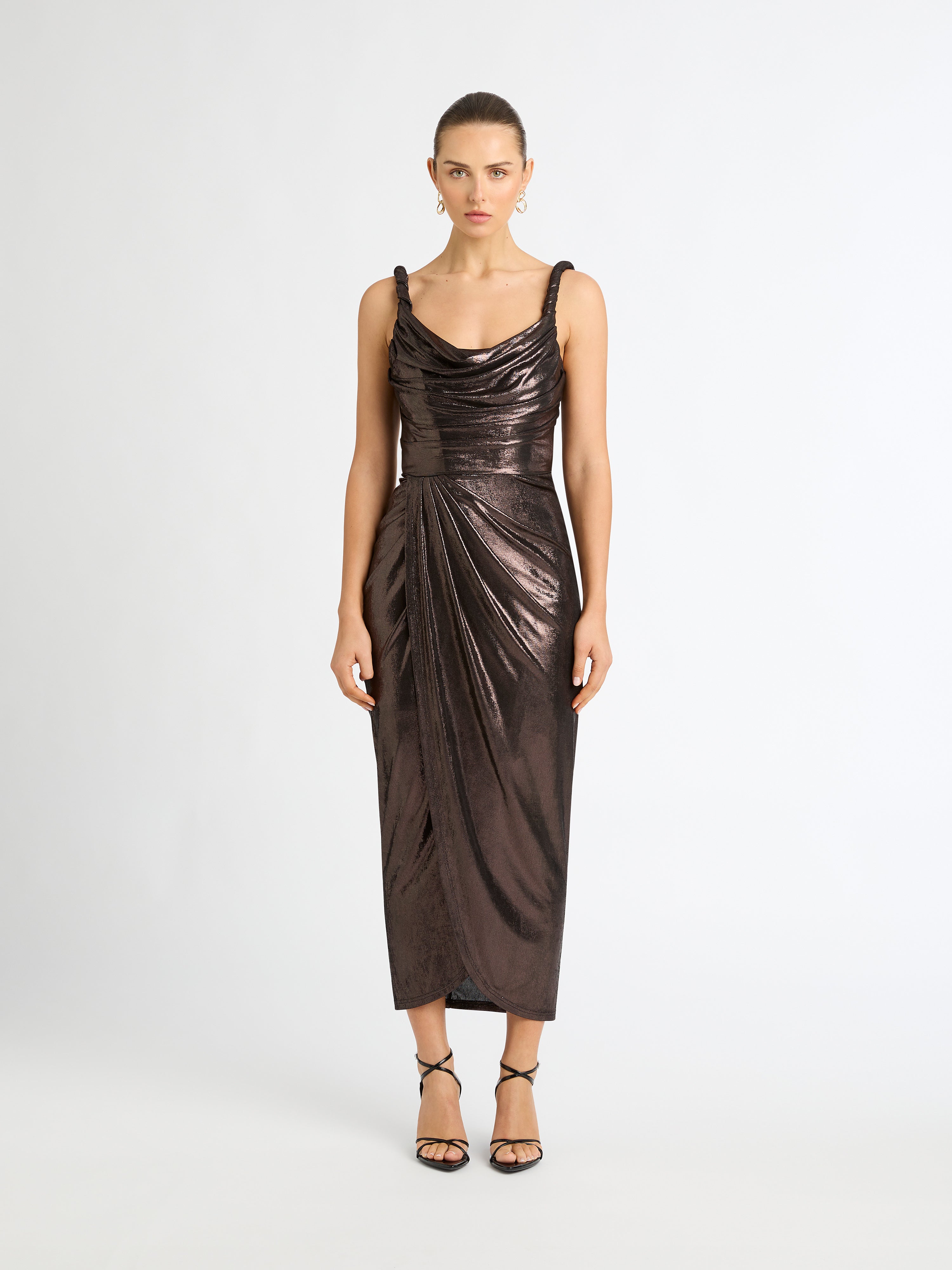 Celine Midi Dress Bronze Evening Dress SHEIKE