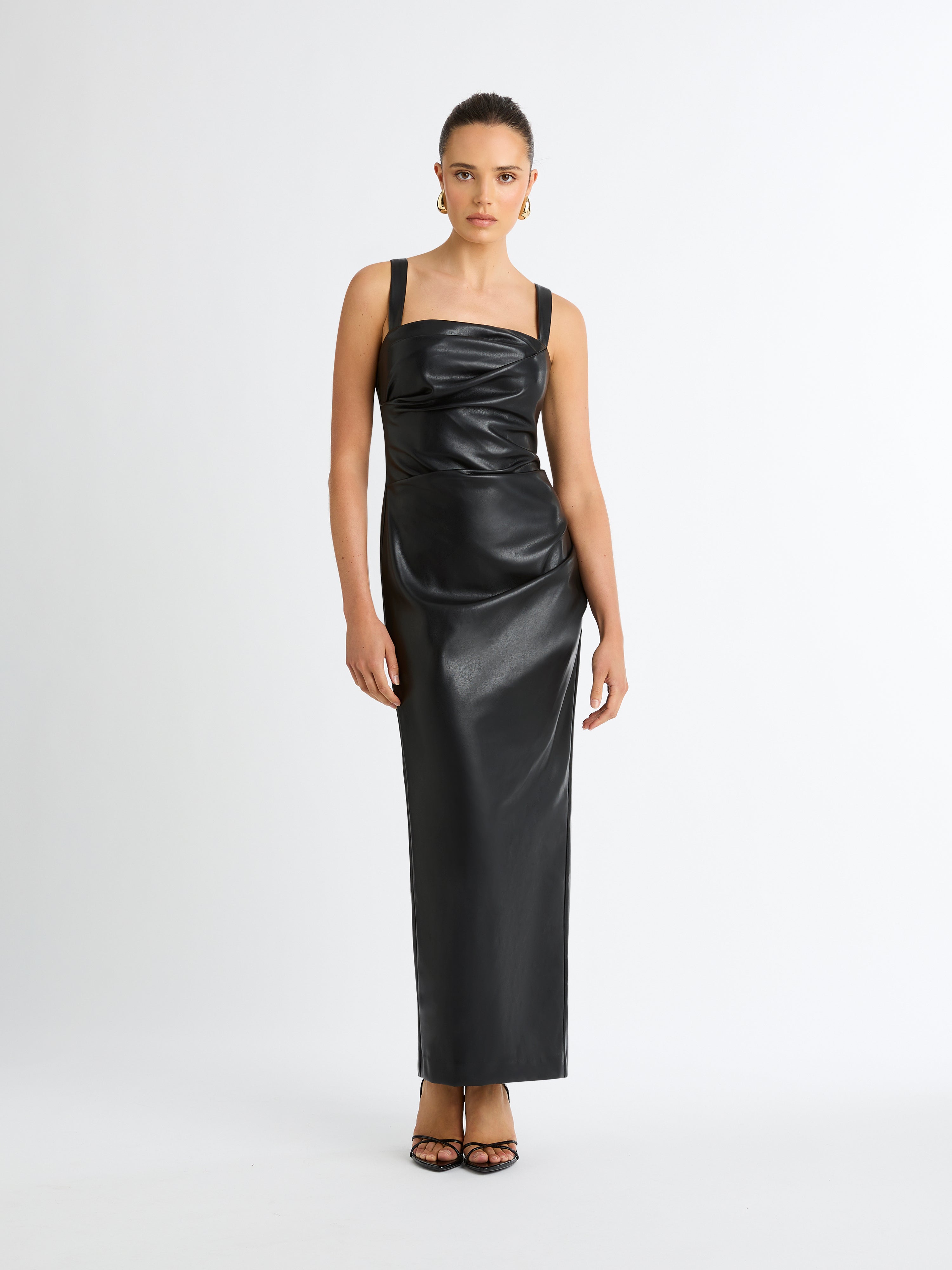 Amsterdam Maxi Dress Black Faux Leather Dress SHEIKE