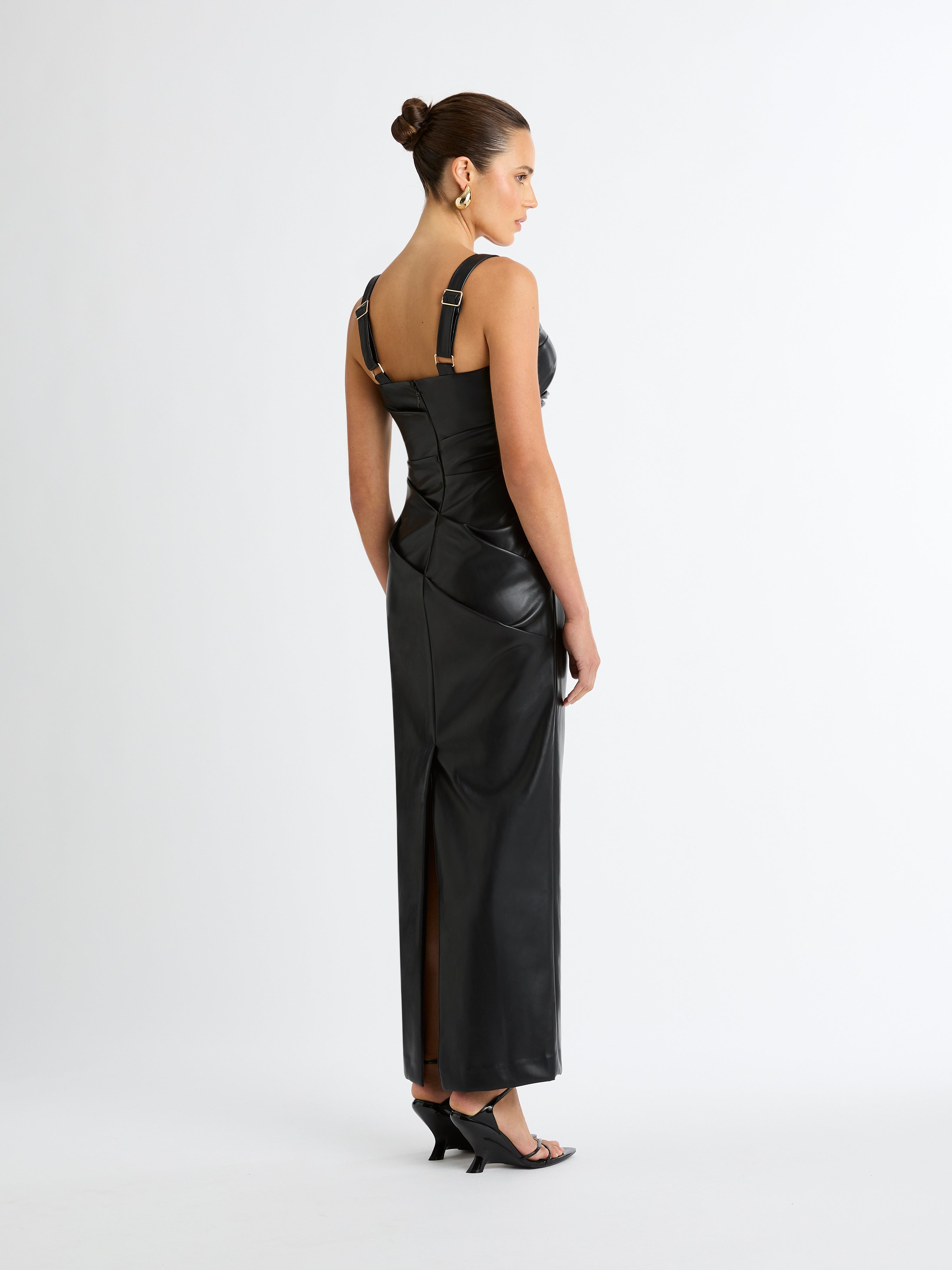 Amsterdam Maxi Dress Black Faux Leather Dress SHEIKE