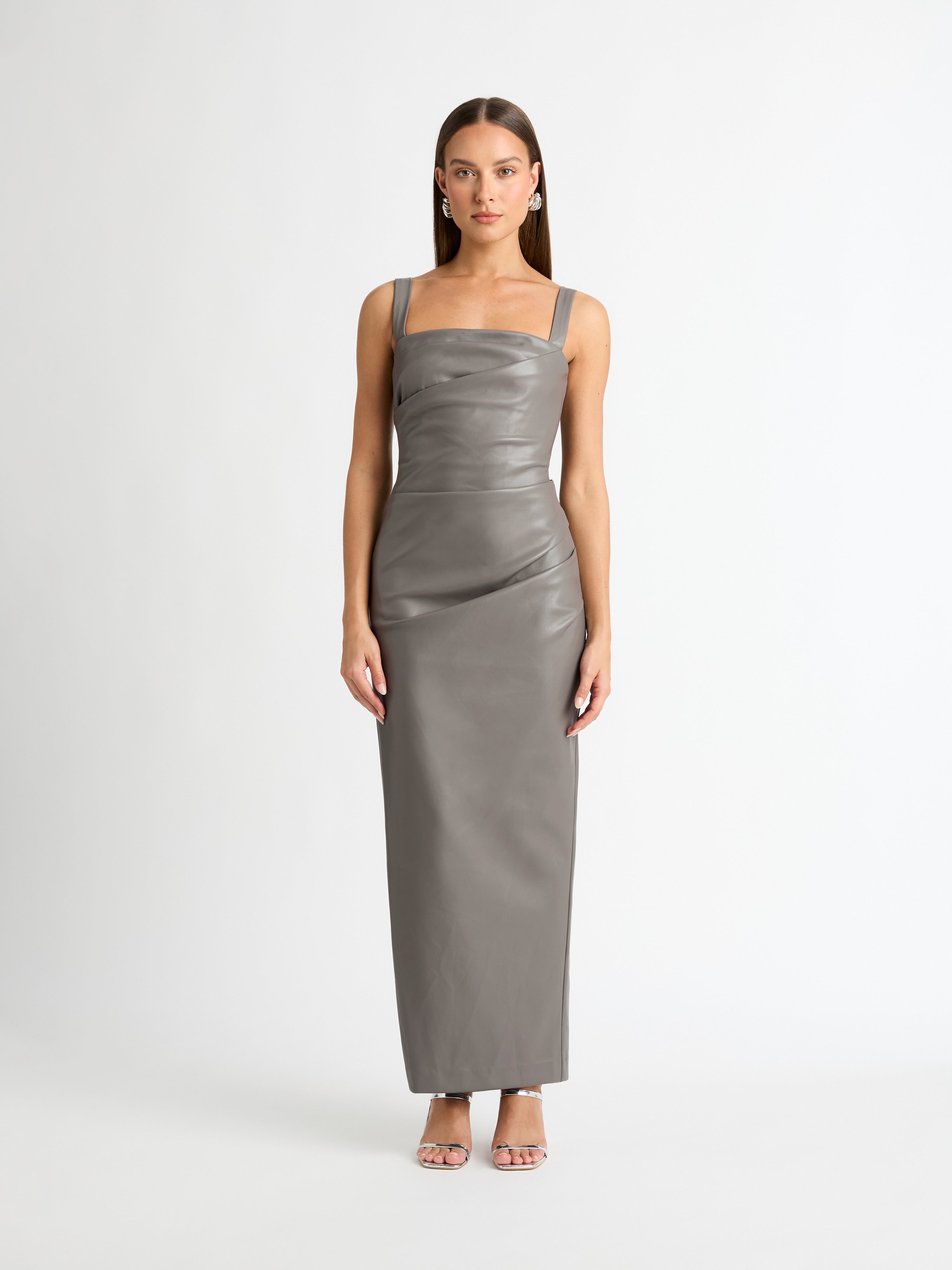 Amsterdam Maxi Dress Grey Faux Leather Dress SHEIKE