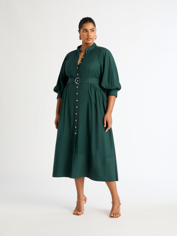 PIPER DRESS IN FOREST GREEN FRONT IMAGE