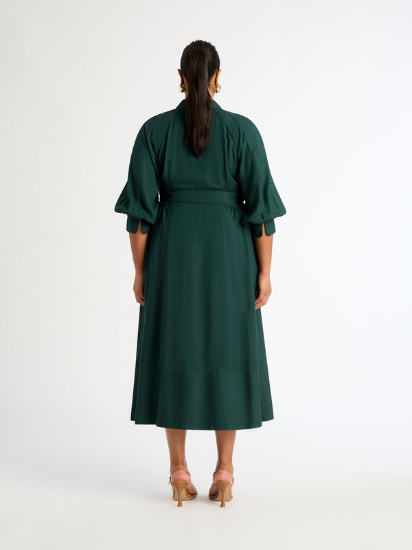 PIPER DRESS IN FOREST GREEN BACK IMAGE