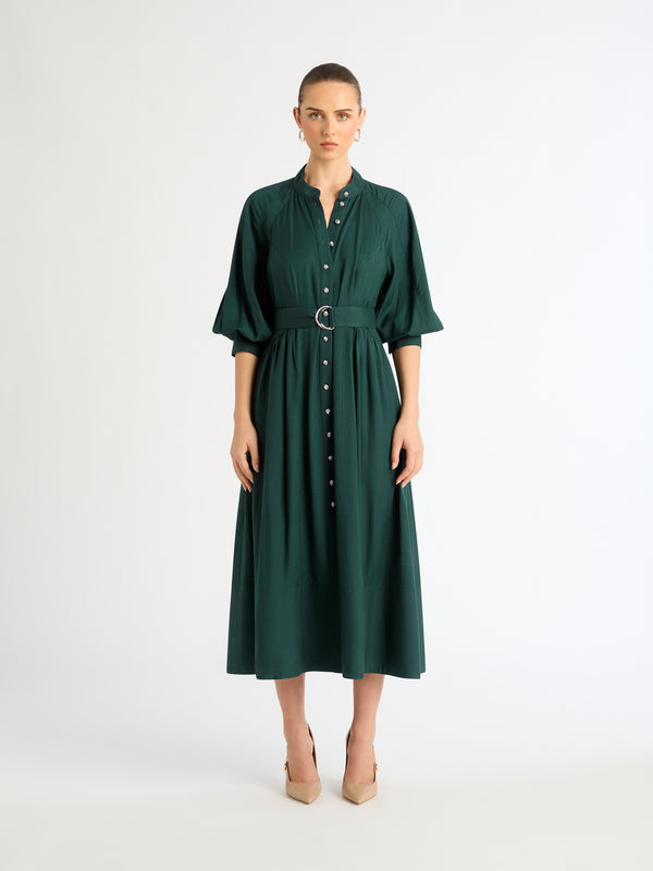 PIPER DRESS IN FOREST GREEN FRONT IMAGE STAS