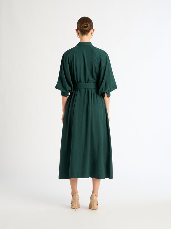 PIPER DRESS IN FOREST GREEN BACK IMAGE STAS