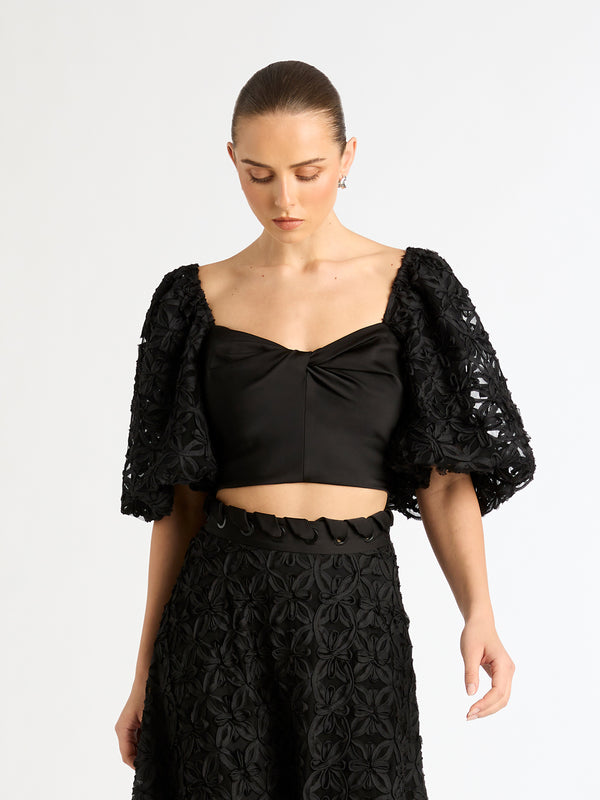 DEVOTION CROPPED TOP IN BLACK LACE DETAIL IMAGE