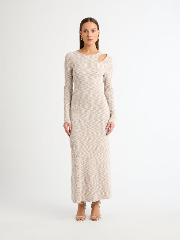 CAMILLE MIDI DRESS BISCUIT FRONT IMAGE