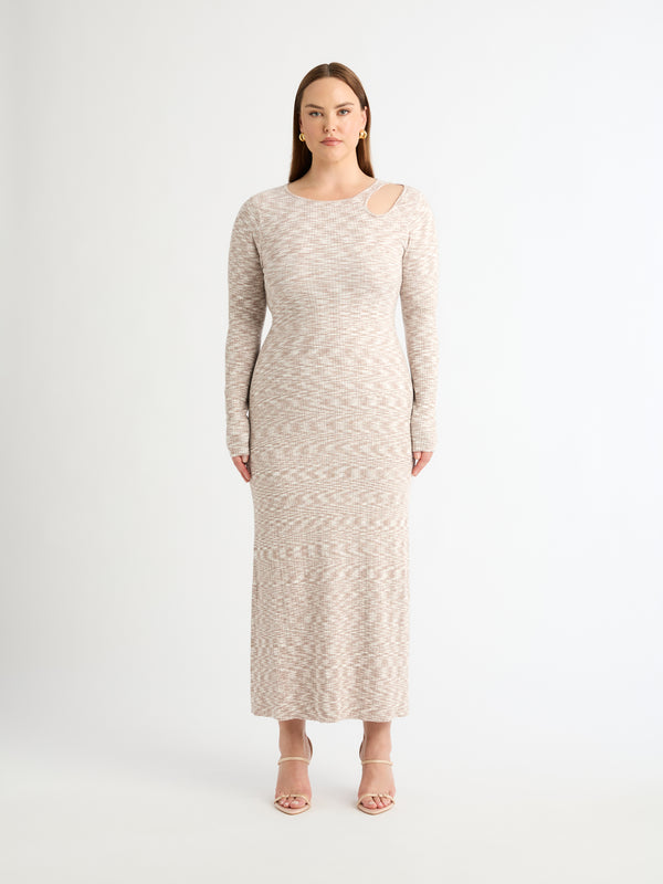 CAMILLE MIDI DRESS BISCUIT FRONT IMAGE SOPHIA