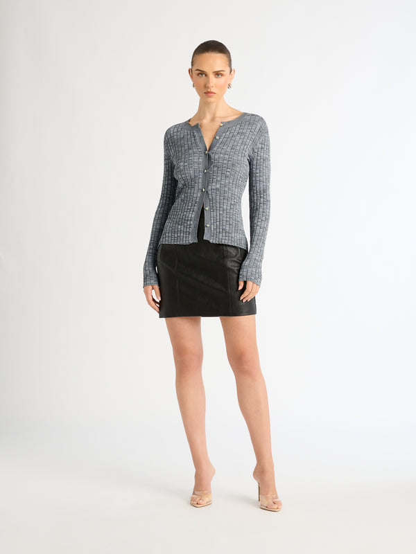 LUCILLE TOP IN GRAPHITE FRONT IMAGE WITH RIVAL SKIRT
