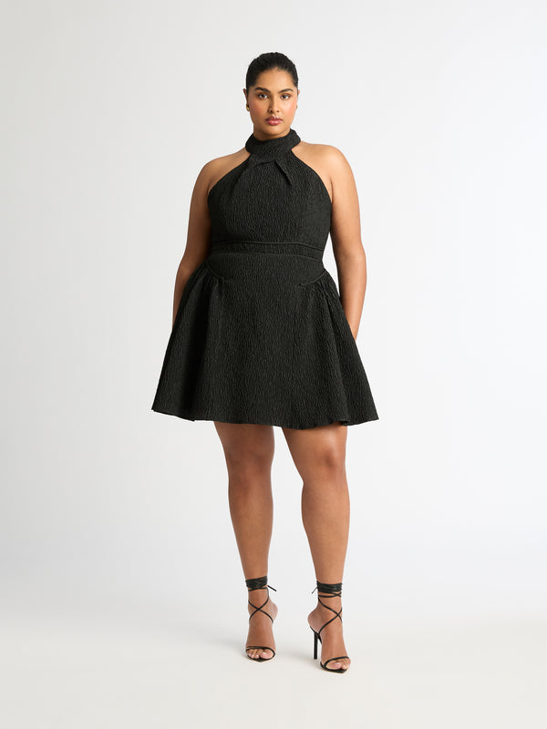 WREN MINI DRESS IN BLACK FRONT IMAGE SHANAYA