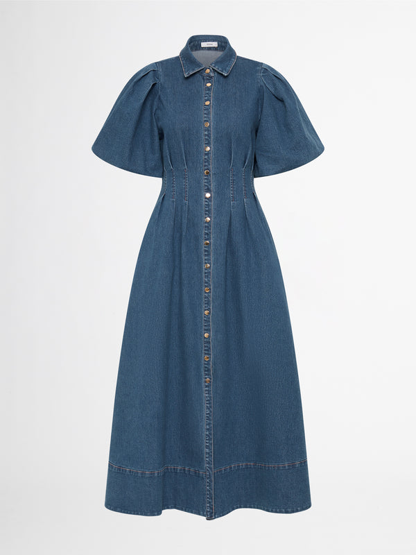 BLAIRE MIDI DRESS DENIM GHOST IMAGE