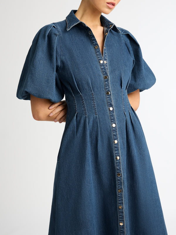 BLAIRE MIDI DRESS DENIM DETAIL IMAGE