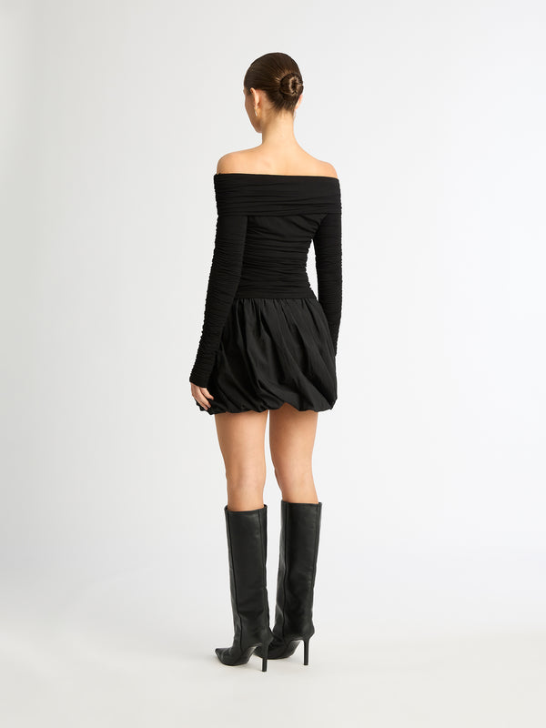 QUINN OFF SHOULDER LONG SLEEVE TOP IN BLACK BACK IMAGE