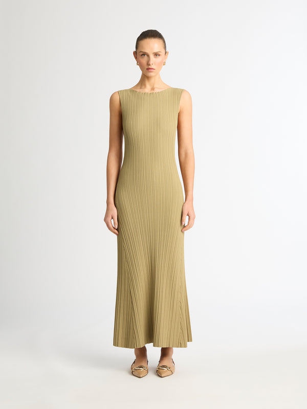 BYRON KNIT RIBBED DRESS IN SAGE FRONT IMAGE