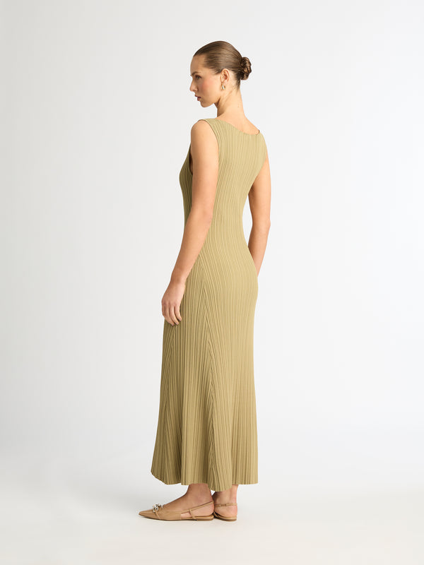 BYRON KNIT RIBBED DRESS IN SAGE BACK IMAGE