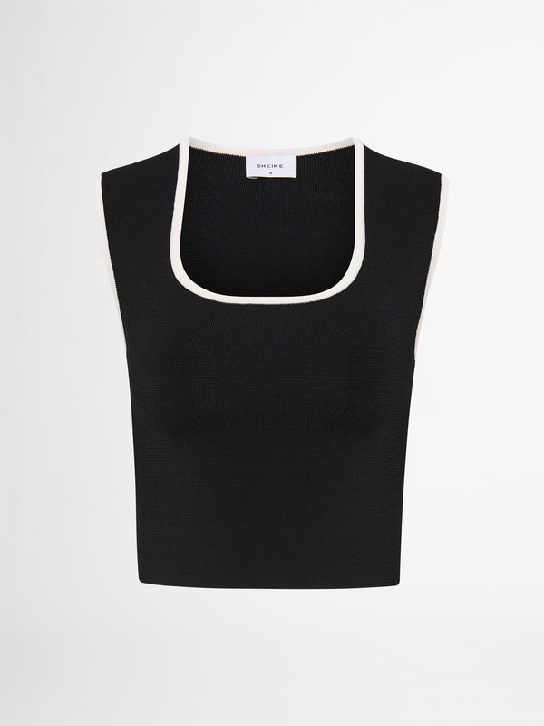 SENSATION TOP IN BLACK WITH WHITE BINDS GHOST IMAGE