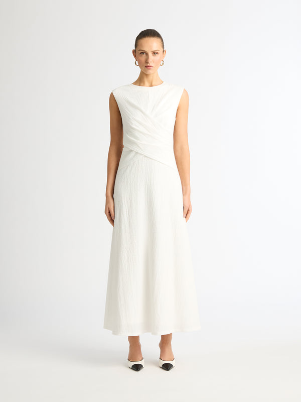 JASMINE ROSE MIDI DRESS IN WHITE FRONT IMAGE