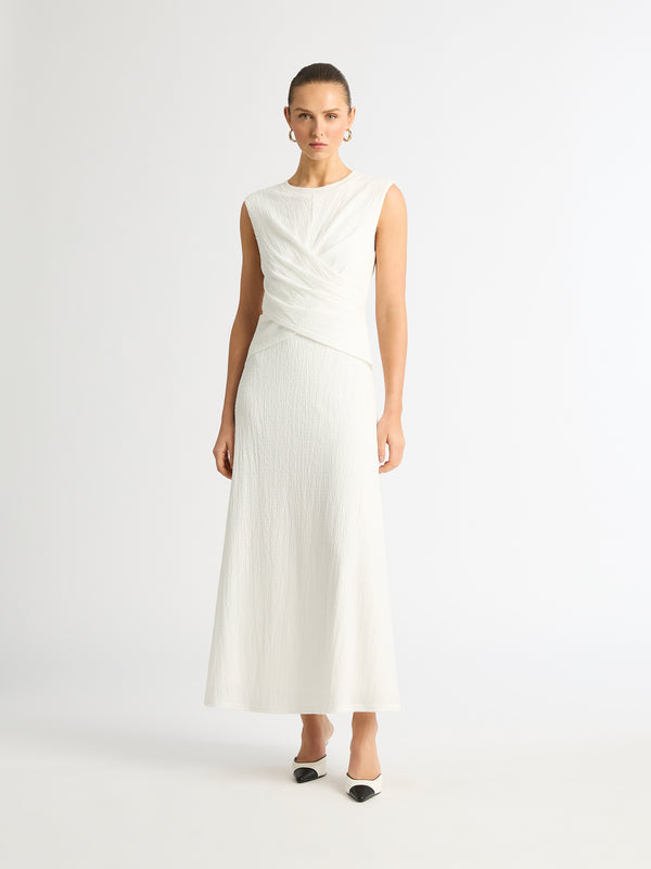 JASMINE ROSE MIDI DRESS IN WHITE FRONT IMAGE STYLED