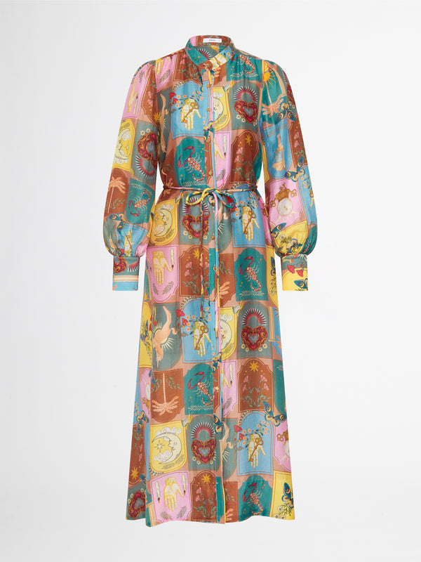 MYSTIC TAROT MIDI DRESS PRINT GHOST IMAGE