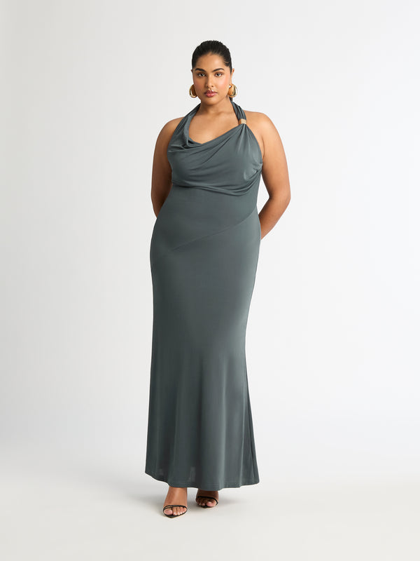 NICOLA JERSEY GOWN IN ANTHRACITE FRONT IMAGE SHANAYA