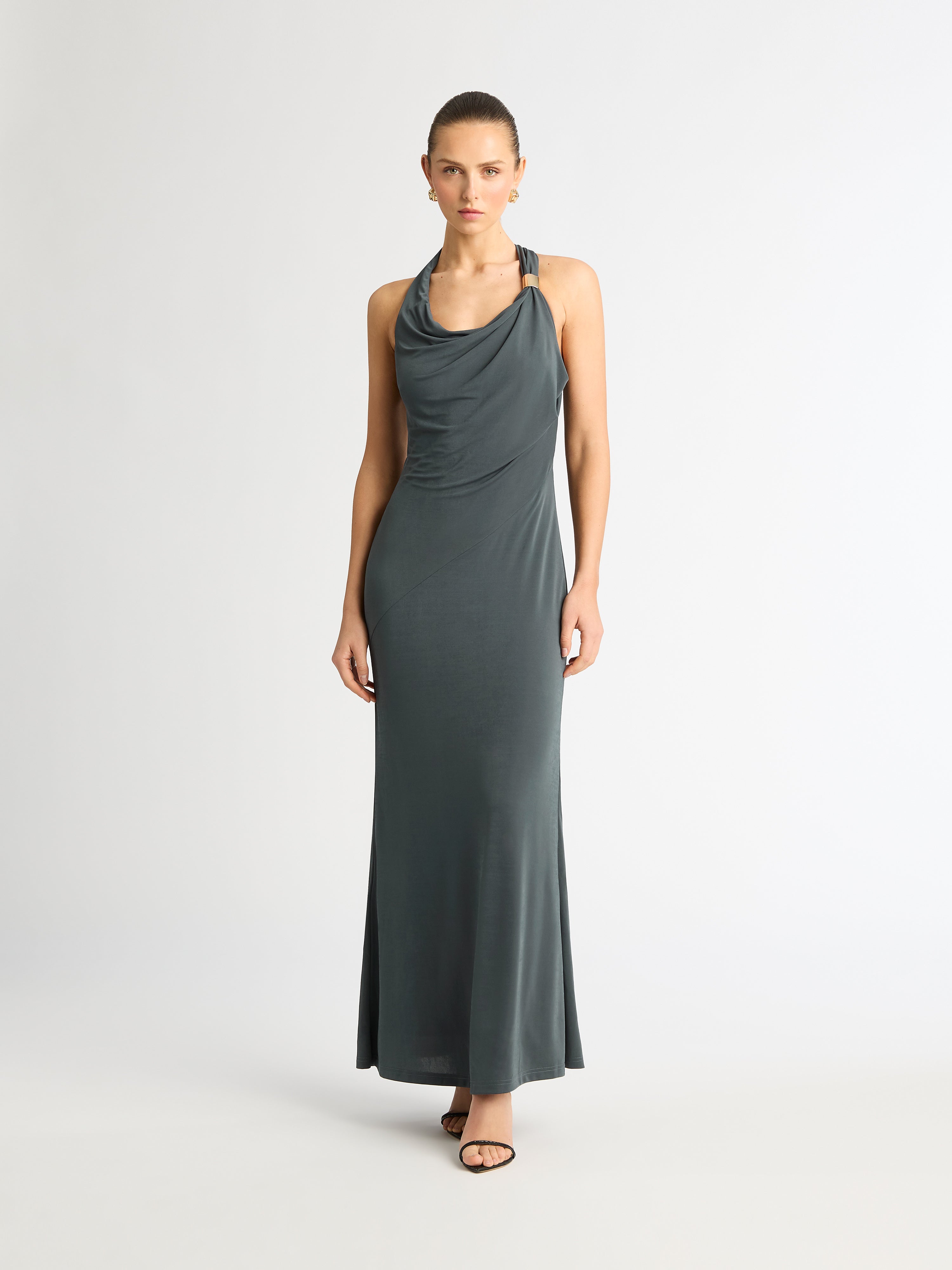 Nicola Jersey Gown Anthracite Bias Maxi Dress SHEIKE