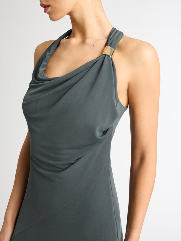 NICOLA JERSEY GOWN IN ANTHRACITE DETAIL IMAGE