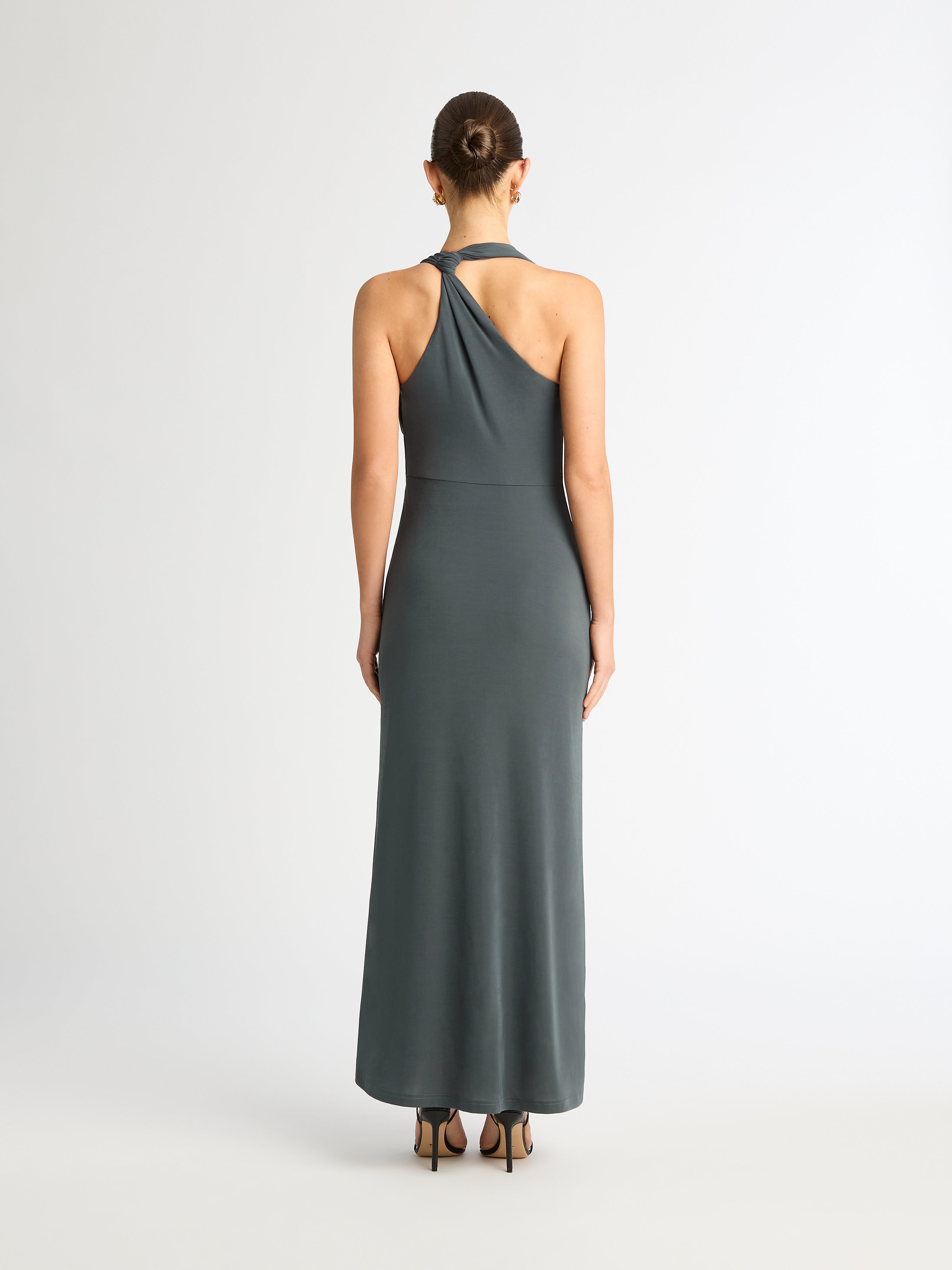 Nicola Jersey Gown Anthracite Bias Maxi Dress SHEIKE