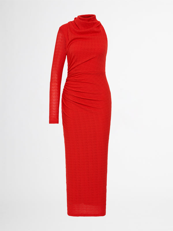 EVERLY RUCHED MIDI DRESS RED GHOST IMAGE