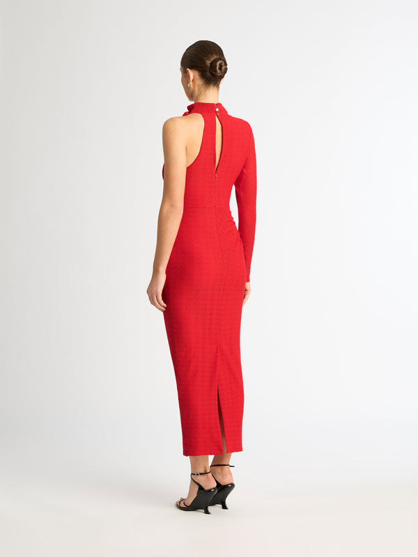 EVERLY RUCHED MIDI DRESS RED BACK IMAGE