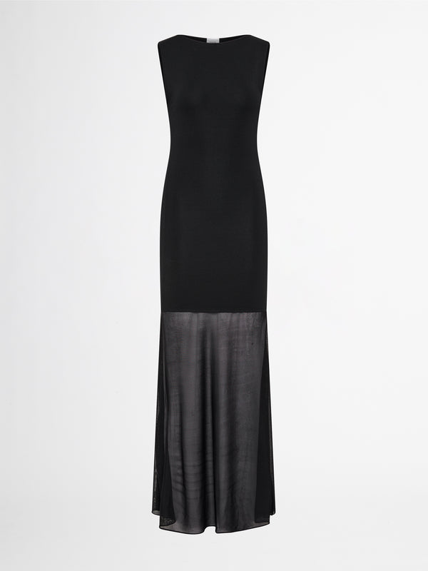 KATE MAXI KNIT DRESS WITH SHEER HEM IN BLACK GHOST IMAGE