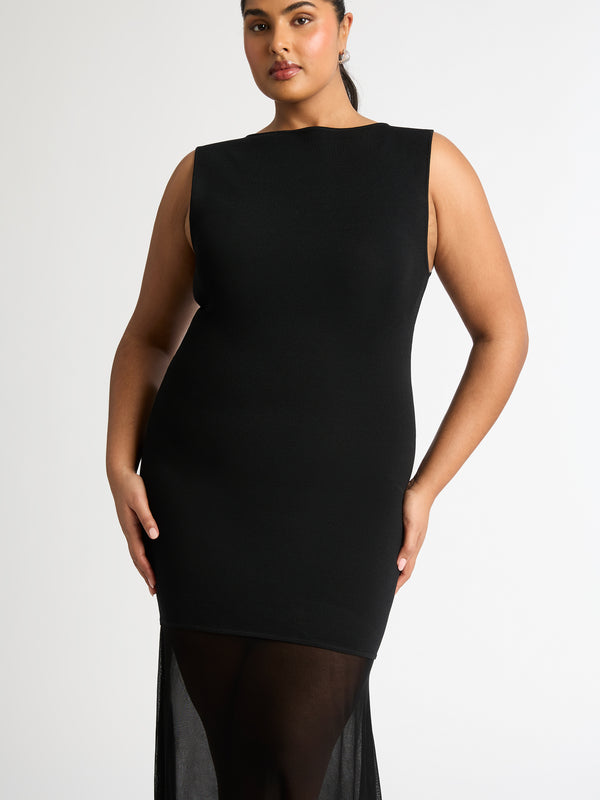 KATE MAXI KNIT DRESS WITH SHEER HEM IN BLACK DETAIL IMAGE