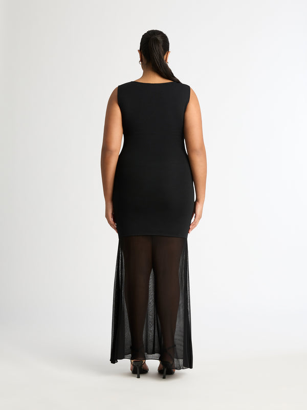 KATE MAXI KNIT DRESS WITH SHEER HEM IN BLACK BACK IMAGE