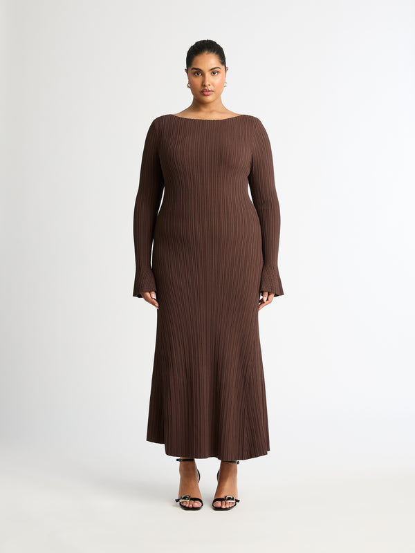 BONNIE KNIT DRESS CHOCOLATE FRONT IMAGE SHANAYA