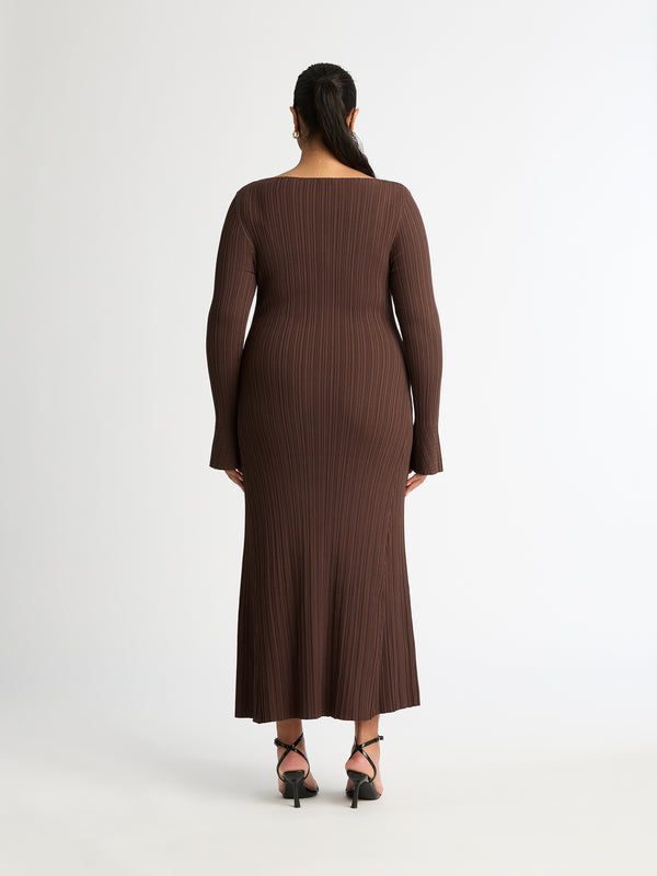 BONNIE KNIT DRESS CHOCOLATE BACK IMAGE SHANAYA