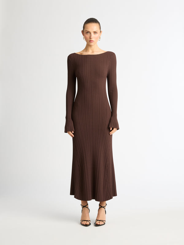 BONNIE KNIT DRESS CHOCOLATE FRONT IMAGE