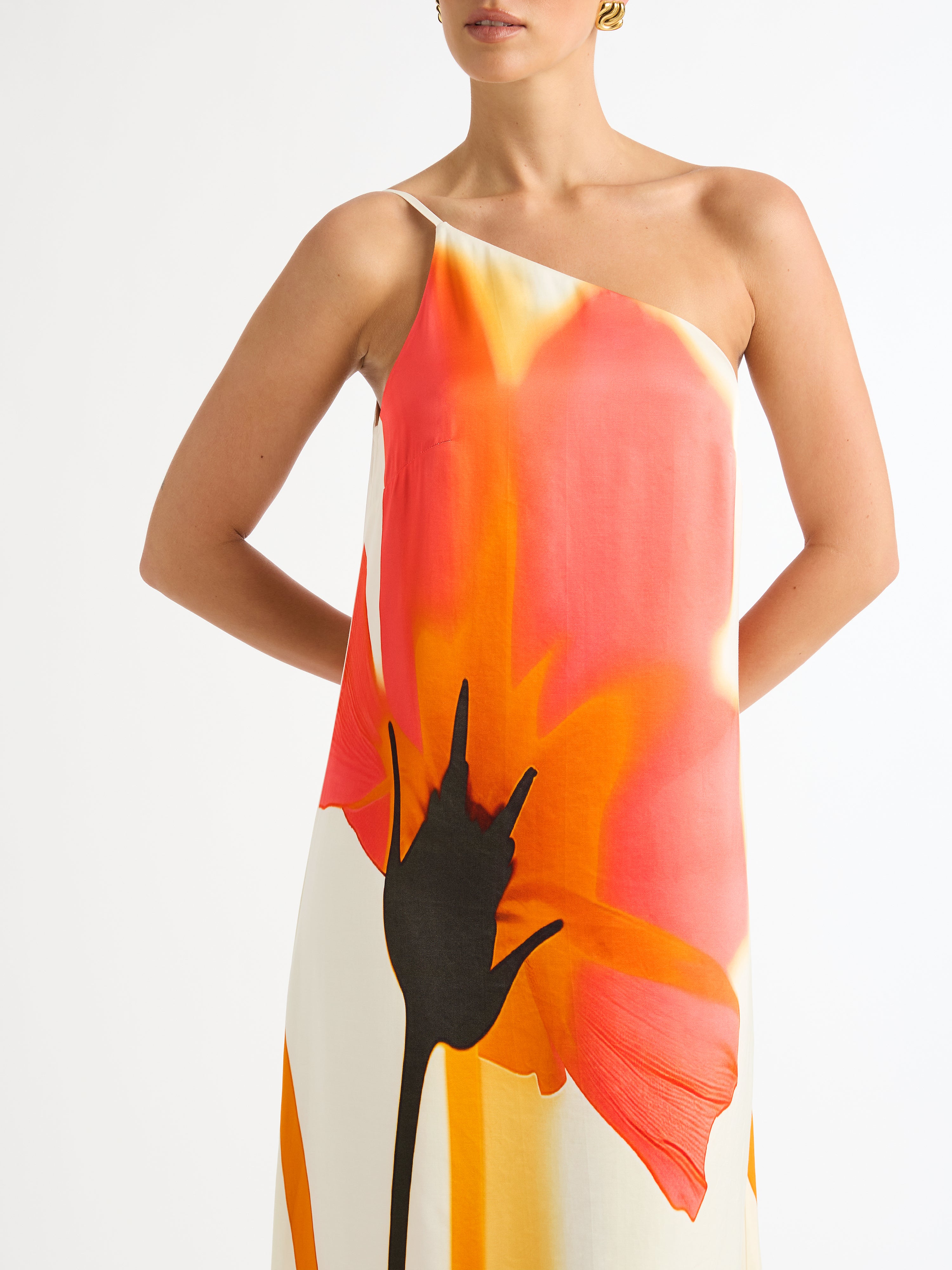 Posey Maxi Dress Floral One Shoulder Satin Maxi SHEIKE