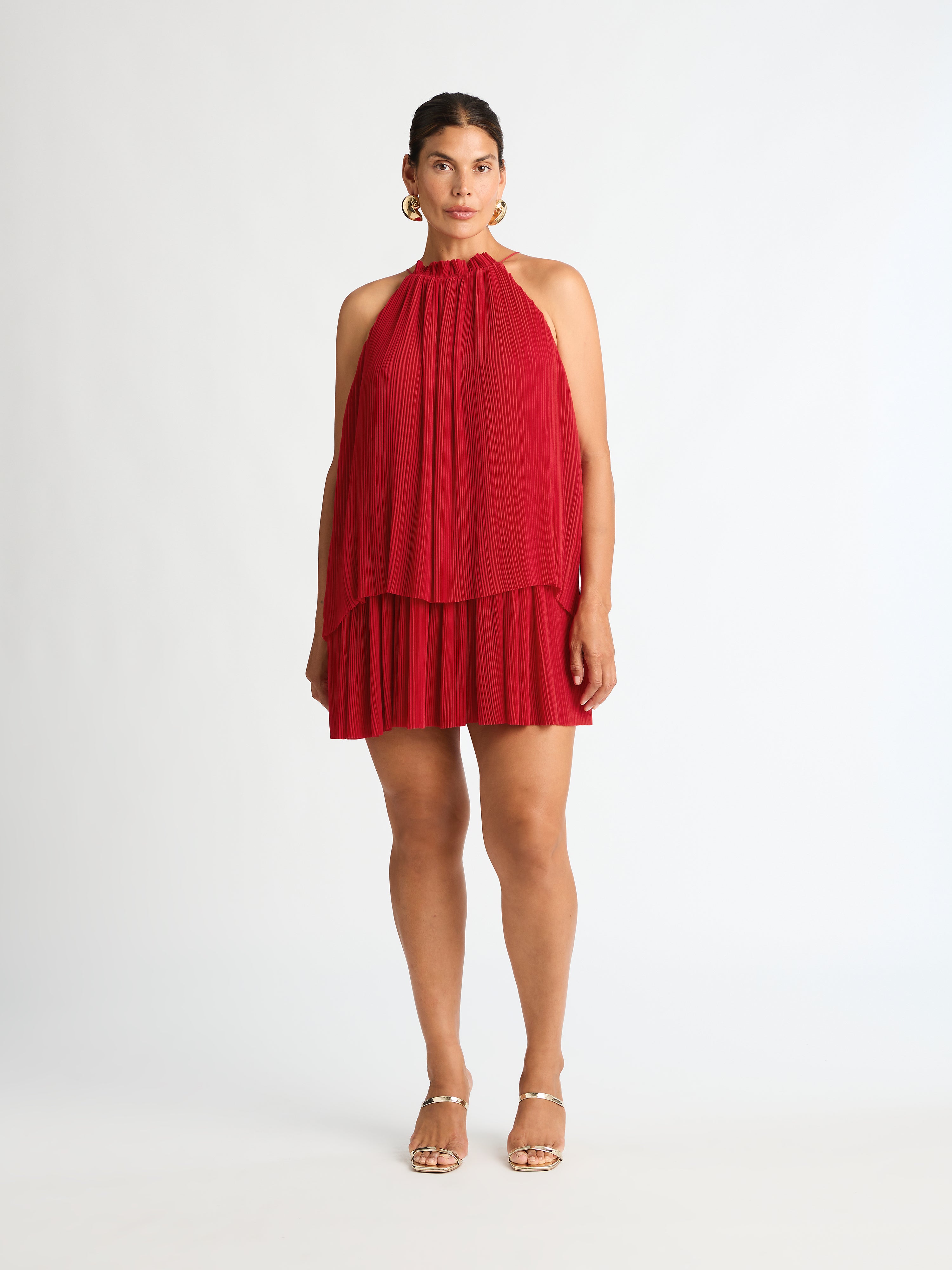 Angelic Mini Dress Red Pleated Mini Dress SHEIKE