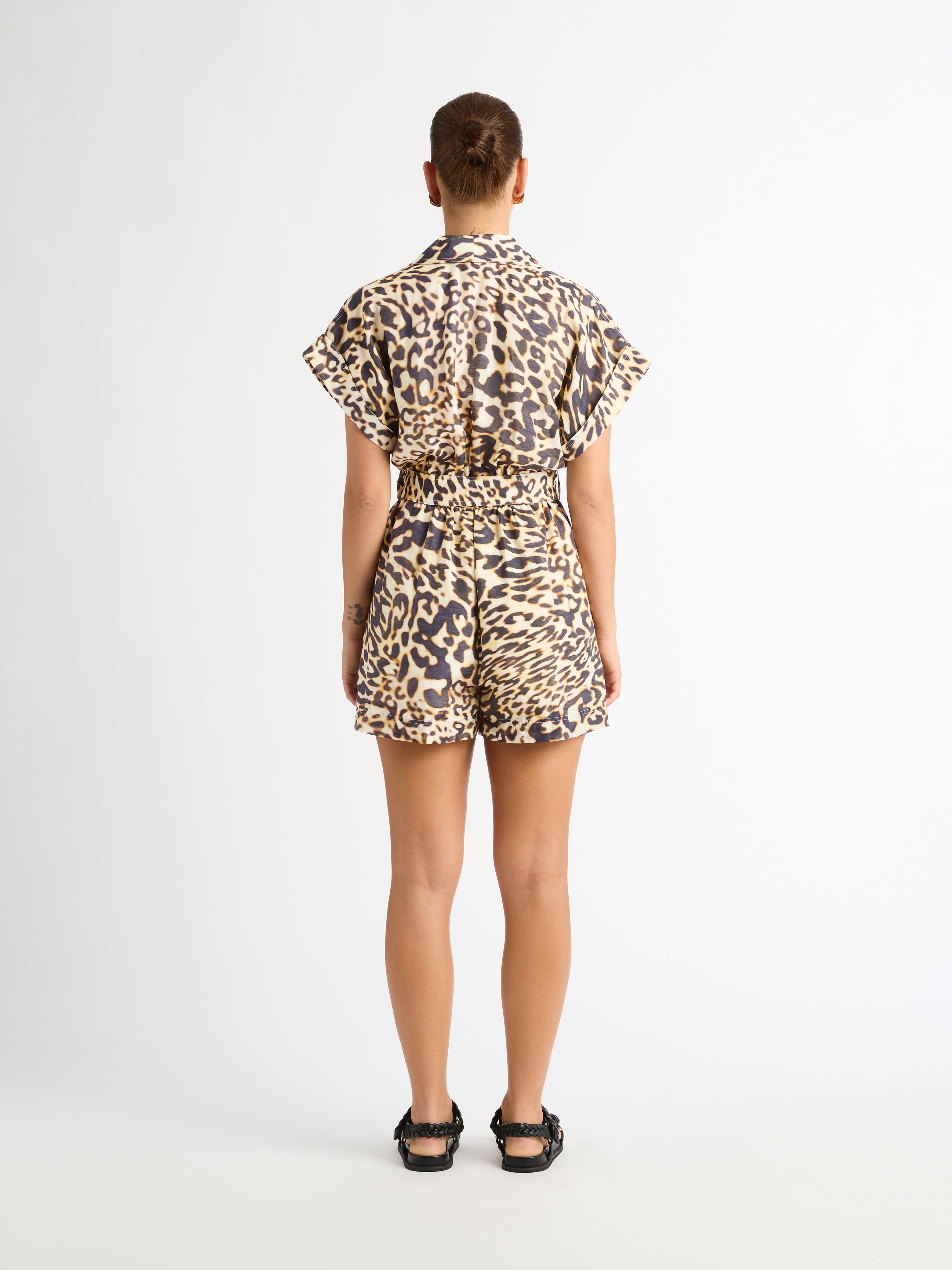 Savannah Playsuit Animal Print Short Sleeve Playsuit SHEIKE