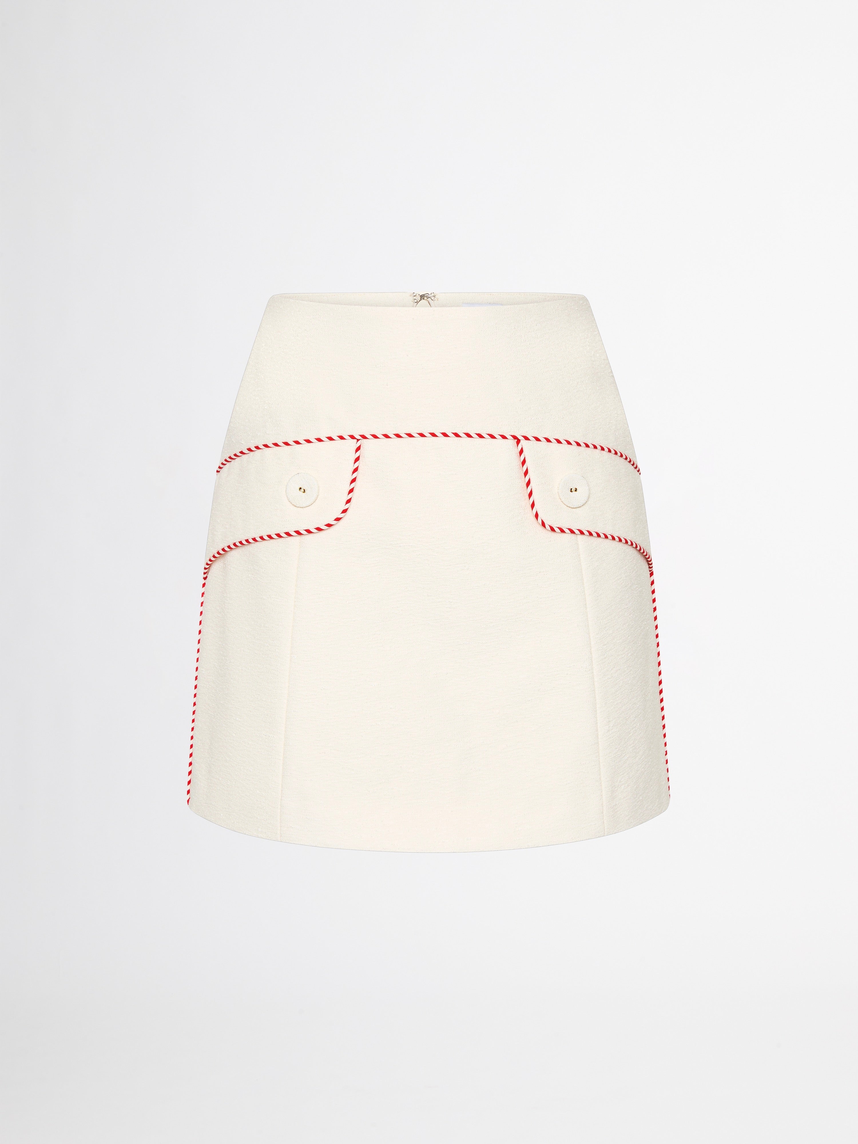 kaia Mini Skirt Ivory Red Piped Skirt SHEIKE